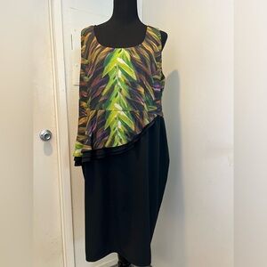 Lane Bryant Black/Green Abstract Peplum Dress SIZE 20 Sleeveless Sheath Lined